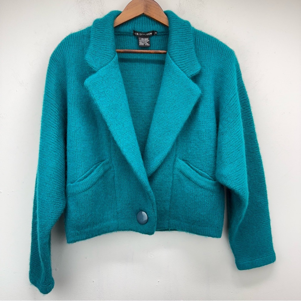 Vintage I.B. Diffusion Sz Small Women’s Teal Wool Blend Cardigan Sweater Jacket